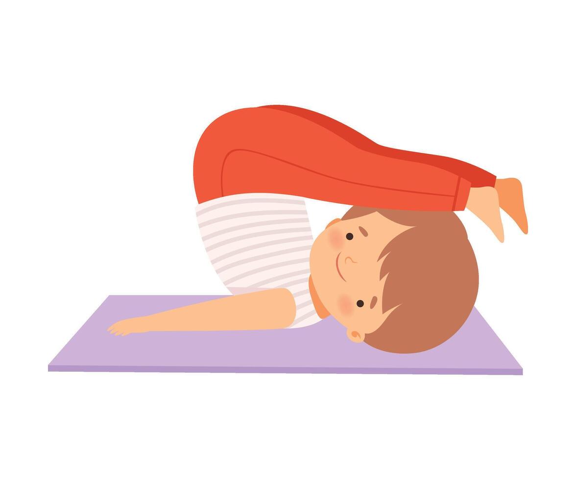 Cute Boy in a Plow Pose, Adorable Kid Practicing Yoga, Active Healthy Lifestyle Illustration vector