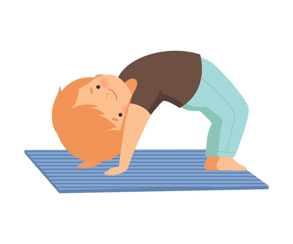 Cute Boy in a Bridge Pose, Adorable Kid Practicing Yoga, Active Healthy Lifestyle Illustration vector