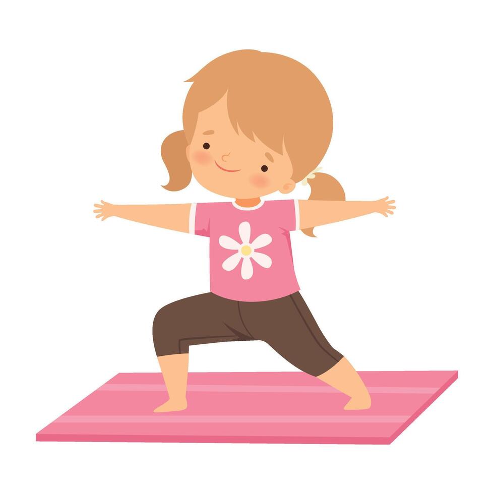 Cute Girl Standing in Hero Pose, Adorable Kid Practicing Yoga, Active Healthy Lifestyle Illustration vector