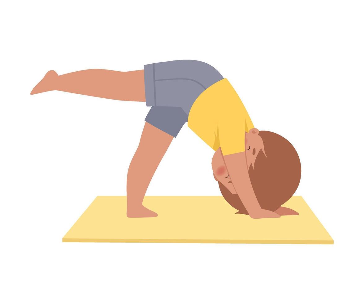 Cute Boy Practicing Yoga Exercise, Active Healthy Lifestyle Illustration vector