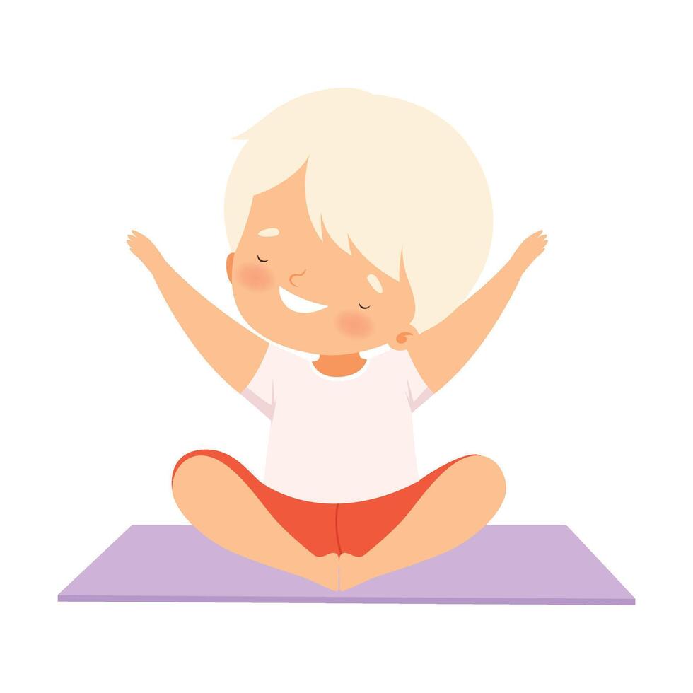Cute Happy Boy Practicing Yoga, Active Healthy Lifestyle Illustration vector