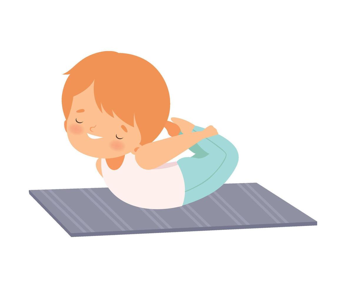 Cute Boy in a Bow Pose, Adorable Kid Practicing Yoga, Active Healthy Lifestyle Illustration vector