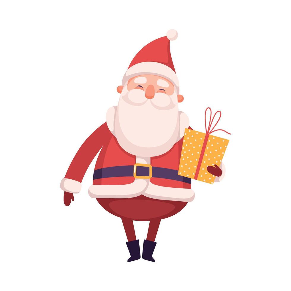 Funny Santa Claus with Gift Box, Cute Christmas and New Year Character, Winter Holidays Design Element Illustration vector