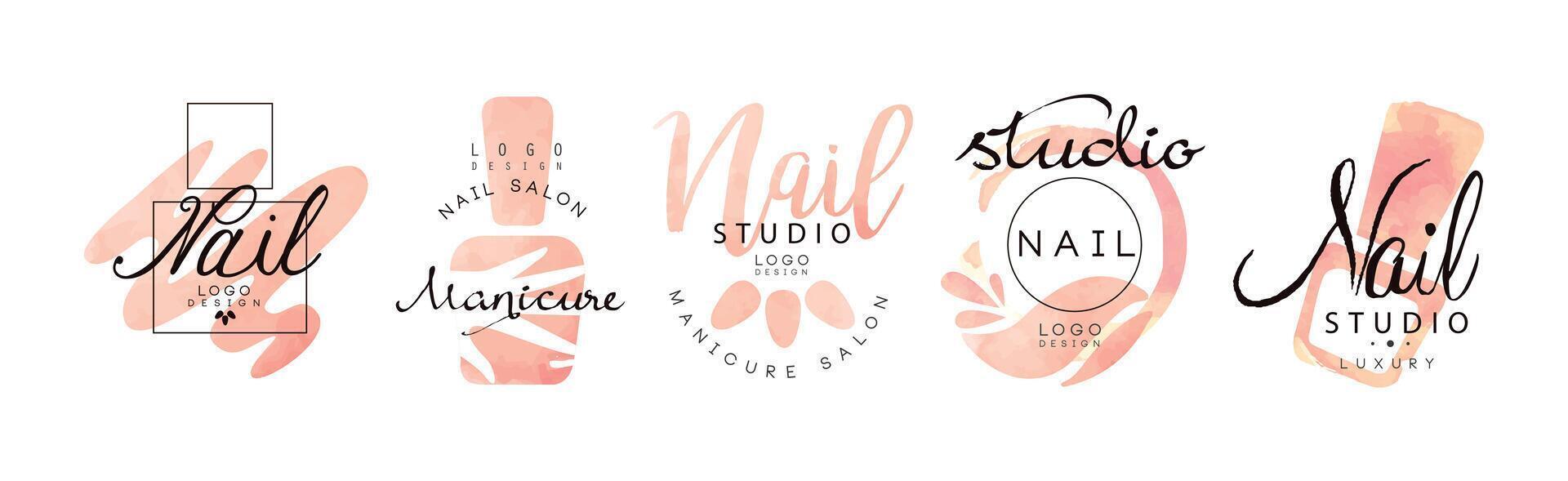 Manicure Nail Studio Logo and Label Design Set vector