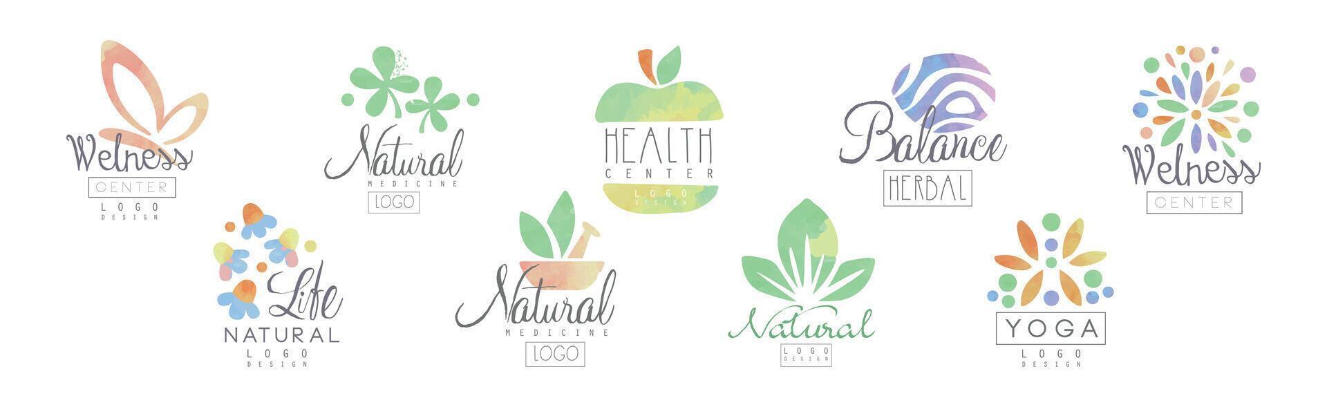 Natural Balance and Health Care Logo Design Set vector