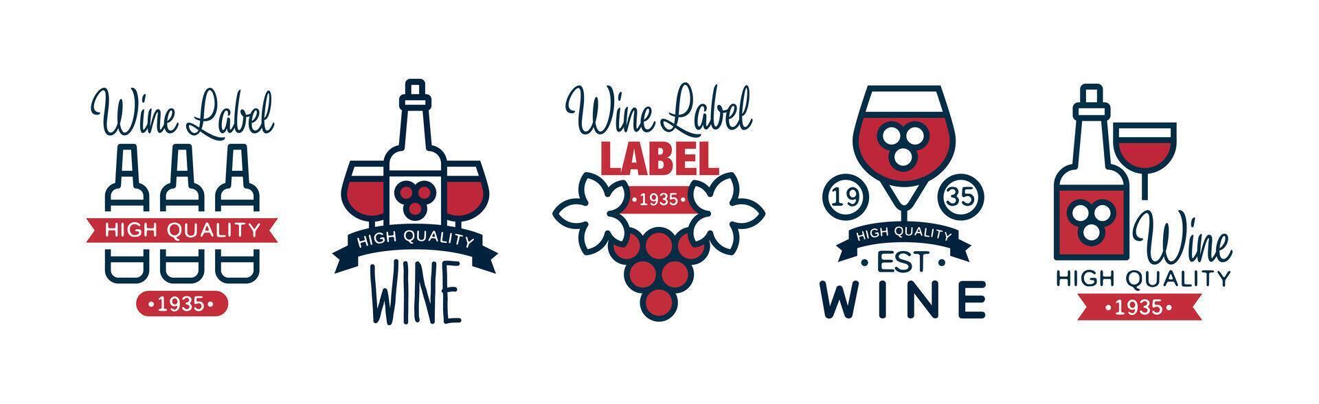 Wine Label and Badge Design with Colorful Element Set vector