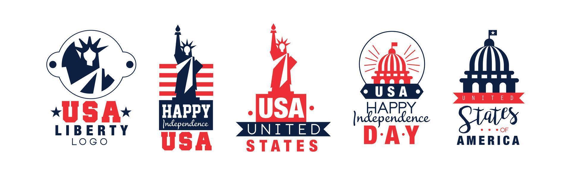 Happy Independence Memorial Day Logo and Label Design Set vector