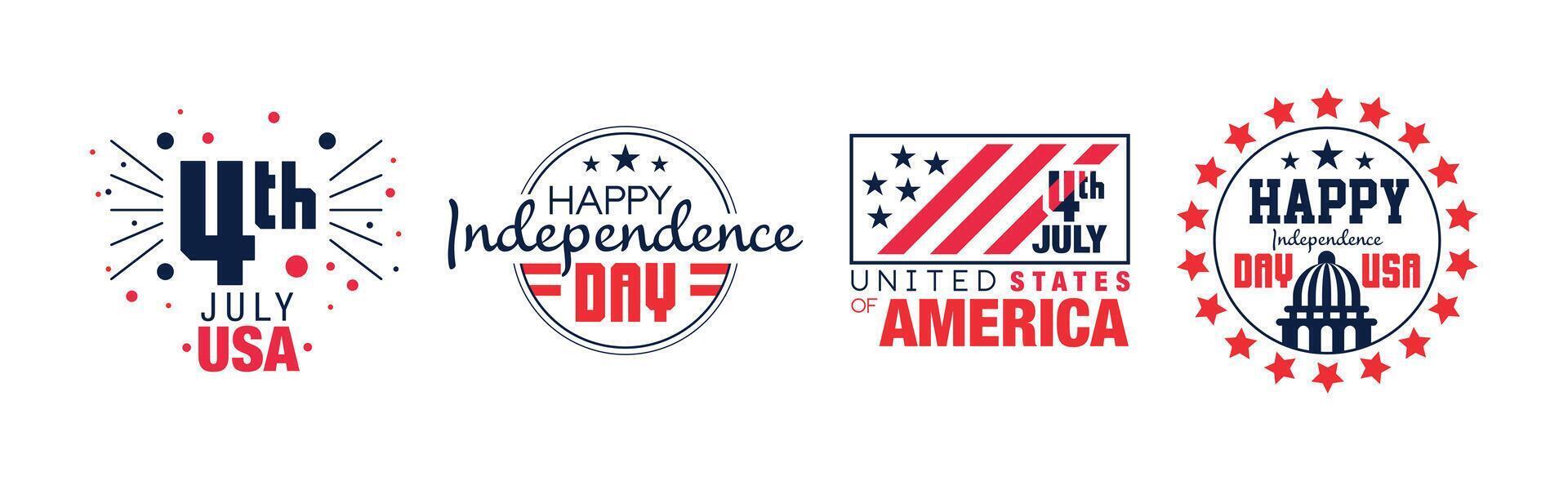Happy Independence Memorial Day Logo and Label Design Set vector