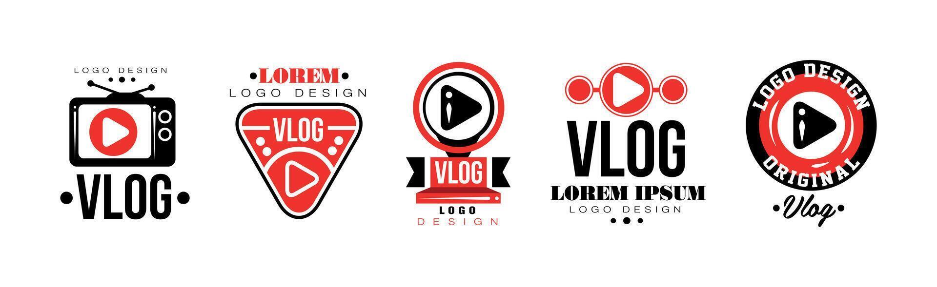 Vlog Logo and Label Design with Red and Black Set vector