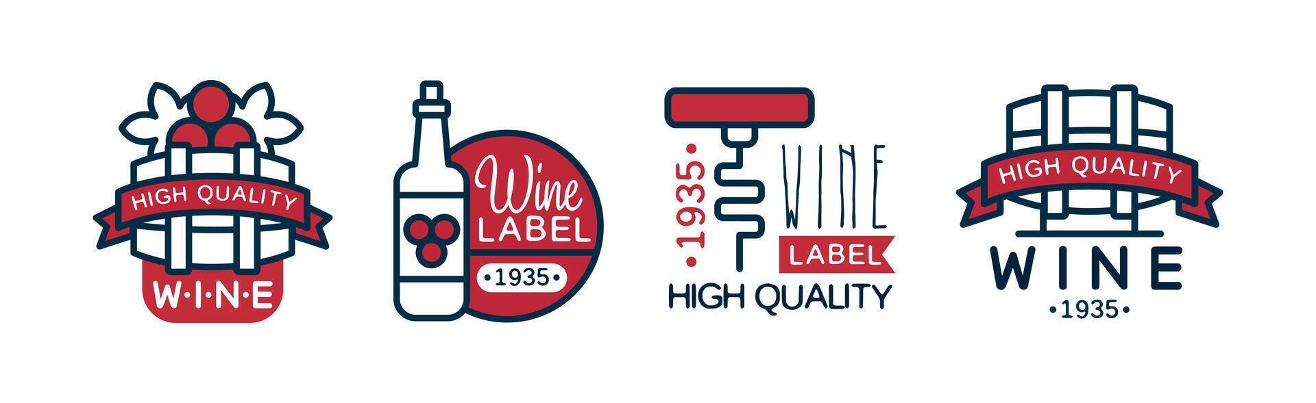Wine Label and Badge Design with Colorful Element Set vector
