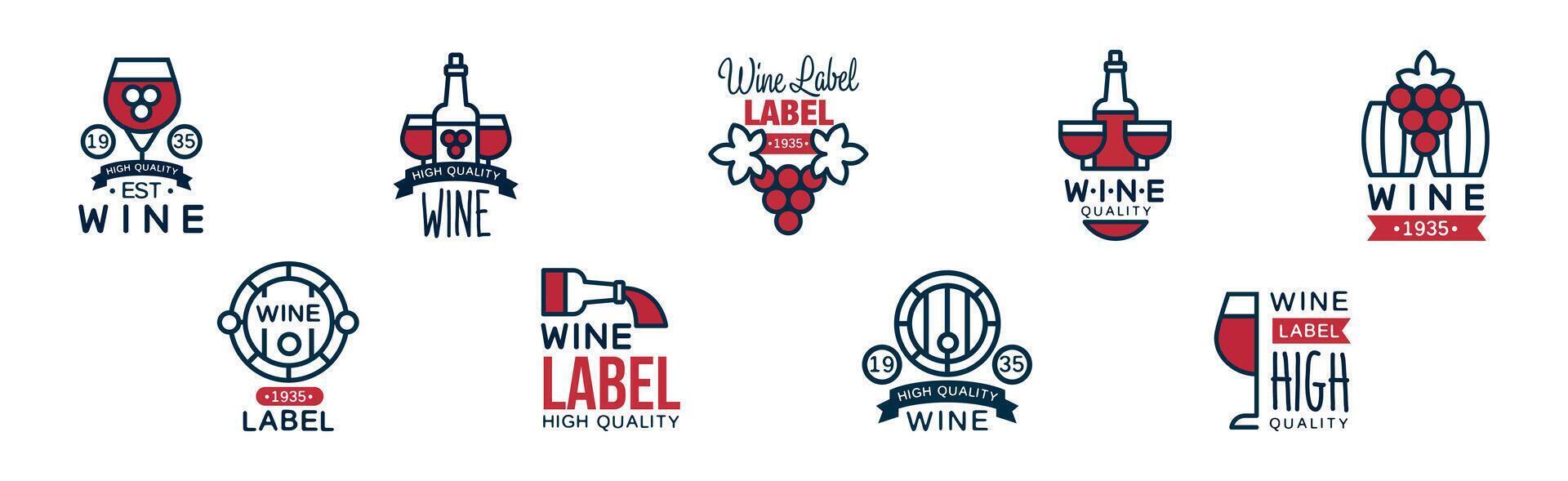 Wine Label and Badge Design with Colorful Element Set vector