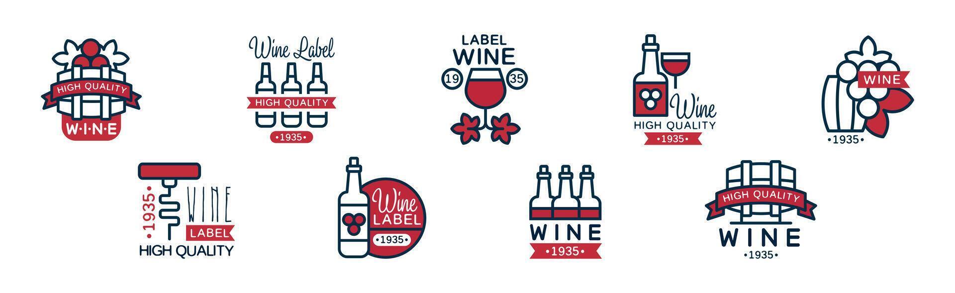 Wine Label and Badge Design with Colorful Element Set vector
