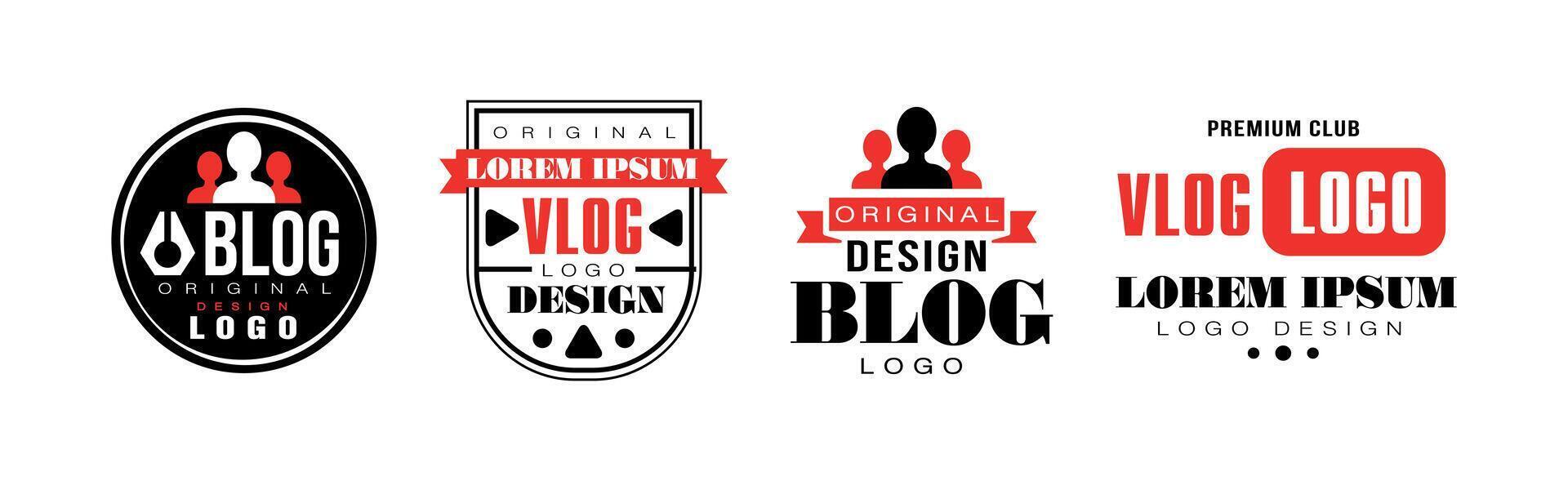 Vlog Logo and Label Design with Red and Black Set vector