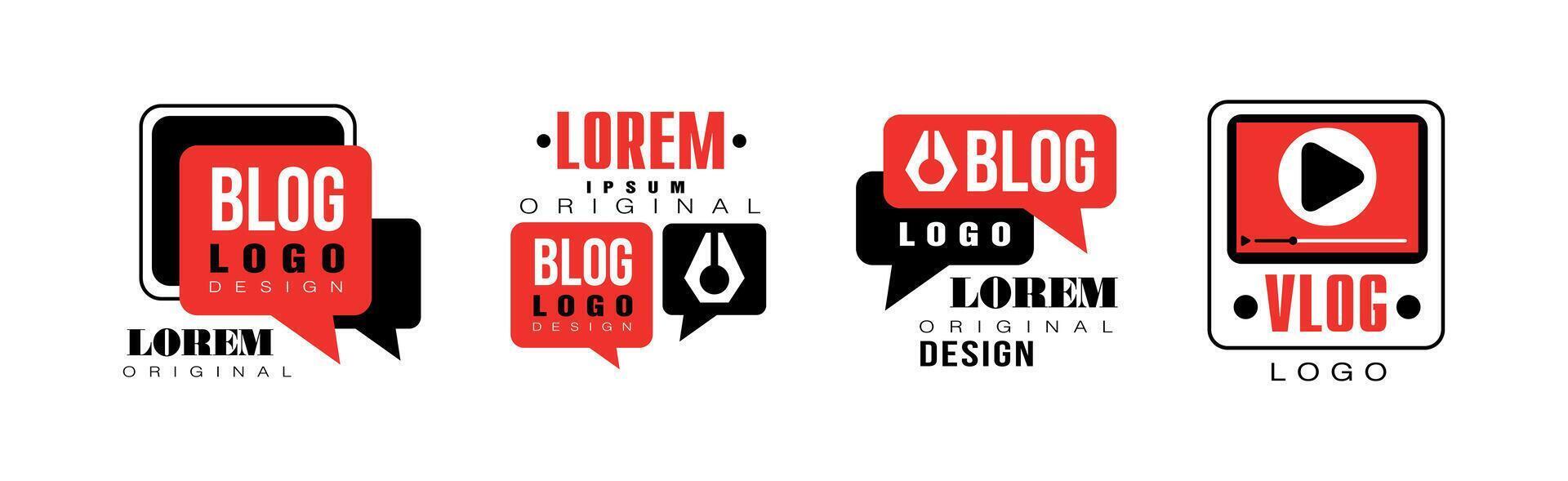 Vlog Logo and Label Design with Red and Black Set vector