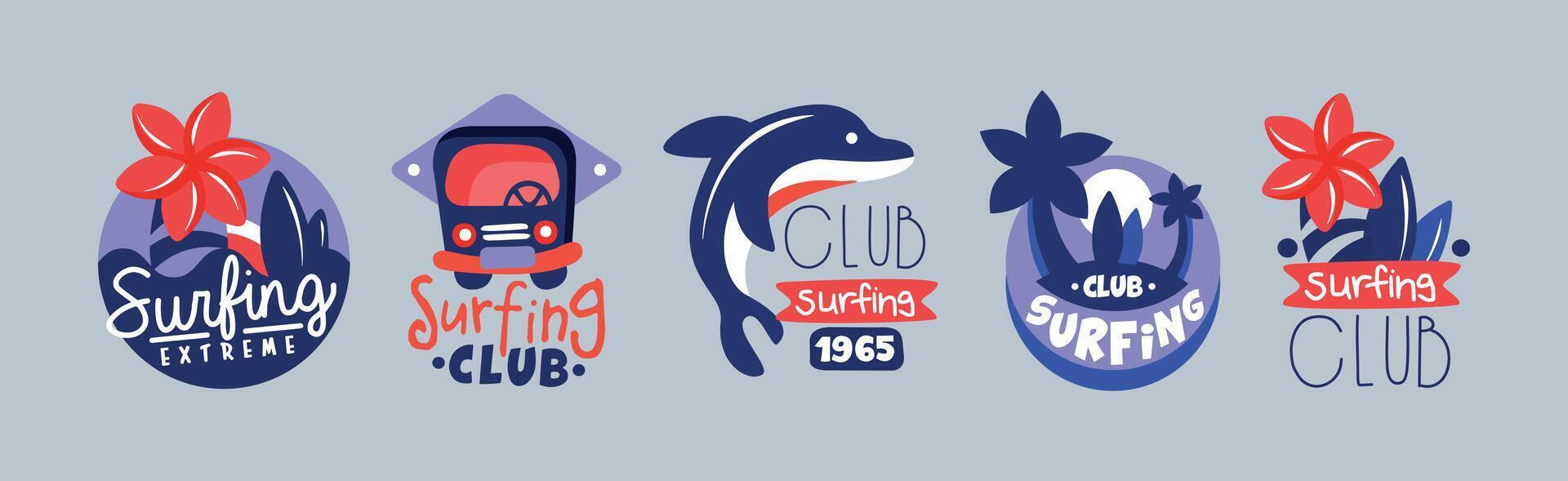 Extreme Surf Club Badge and Logo Design Set vector