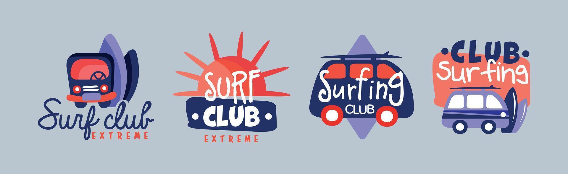 Extreme Surf Club Badge and Logo Design Set vector