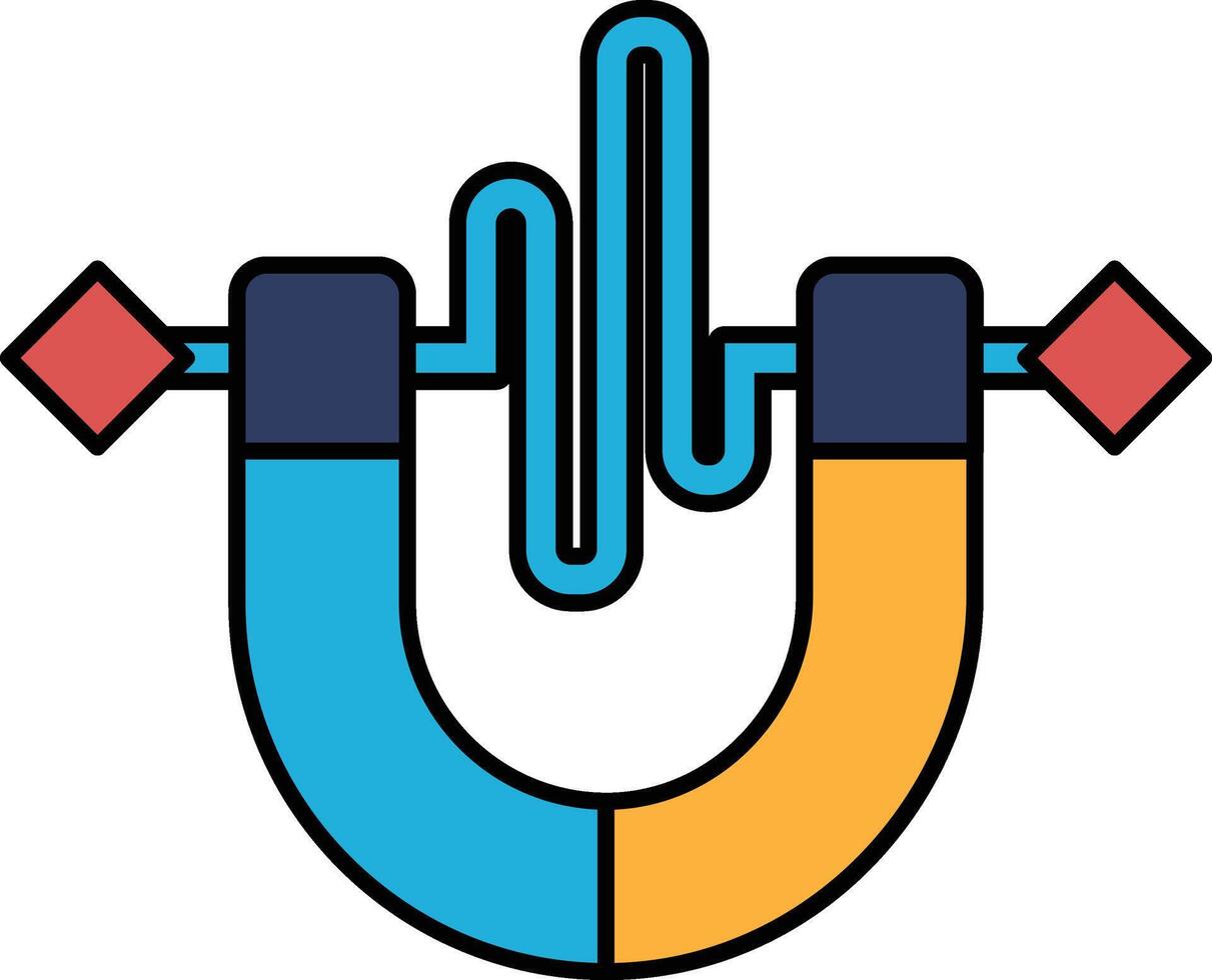 A blue and yellow magnet with a red diamond on it vector