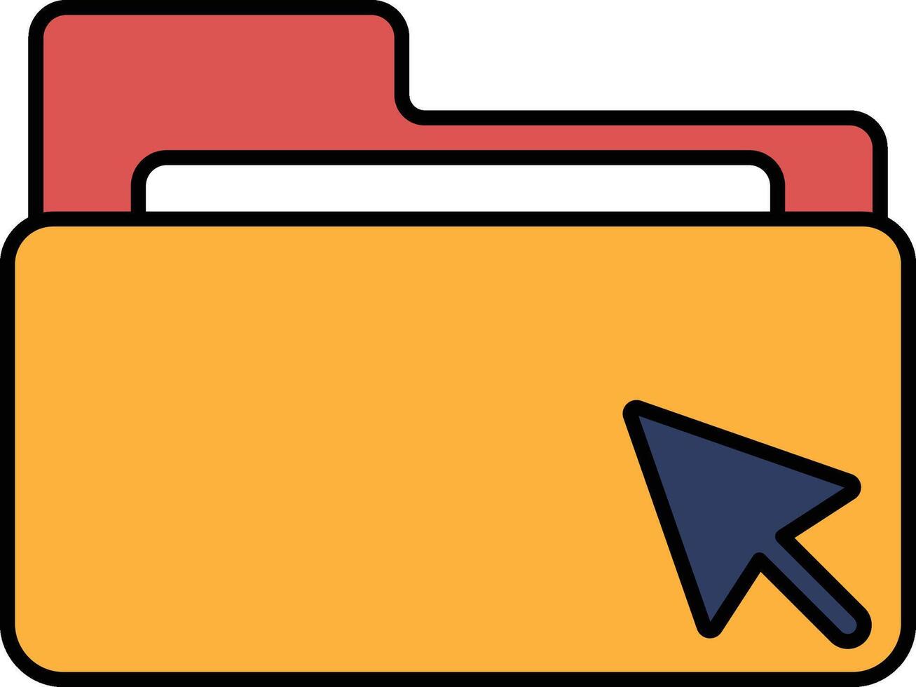 A yellow folder with a red tab and a blue arrow pointing to the right vector