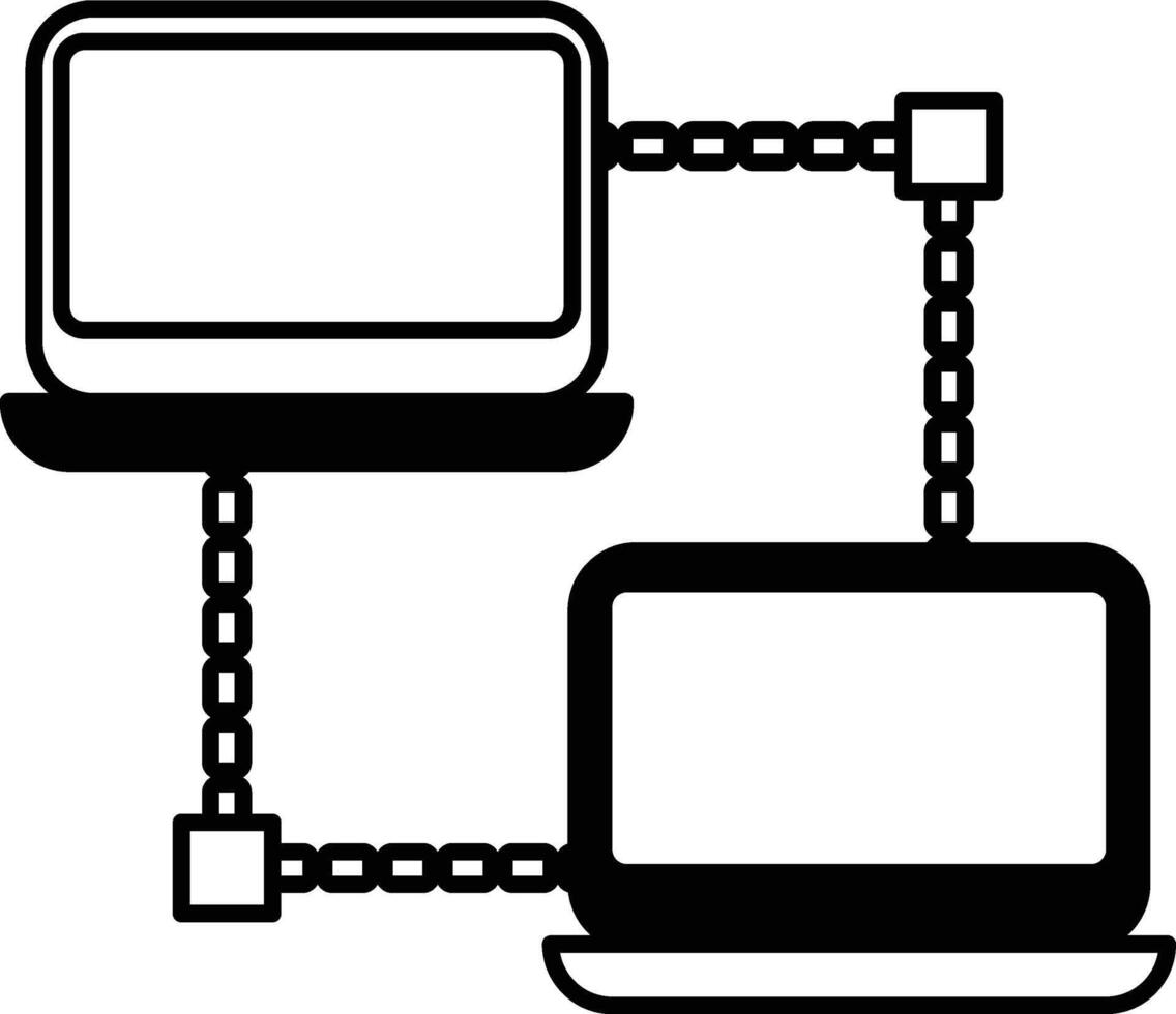 The laptops connected by a chain vector