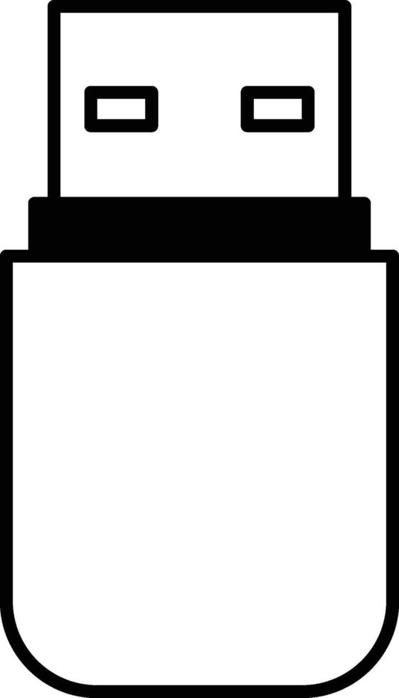 A USB flash drive is shown in black and white vector
