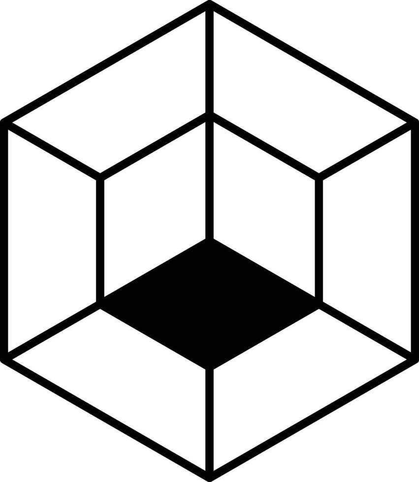 A black and white image of a cube with a black dot in the center vector