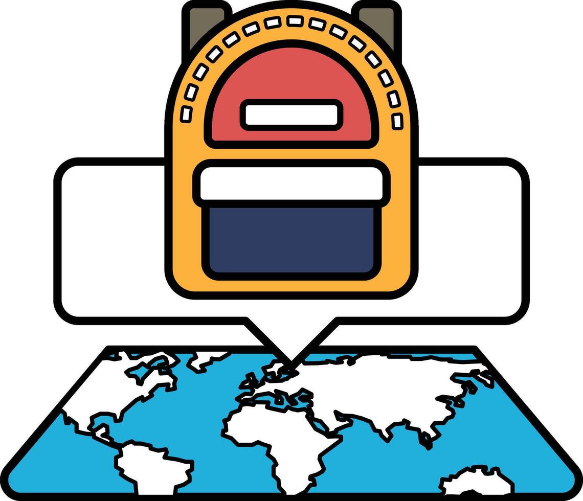 A backpack is on a map of the world vector