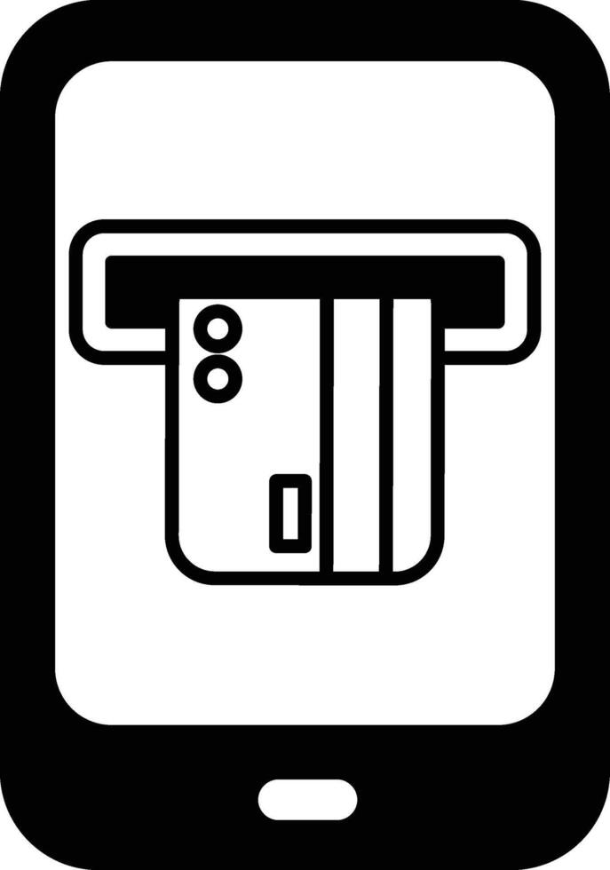 A black and white image of a cell phone with a credit card on it vector