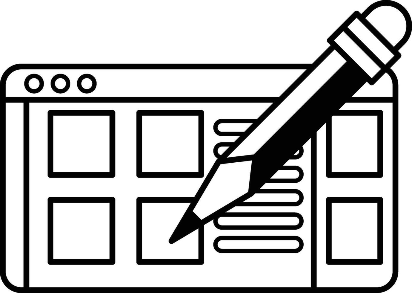 A black and white drawing of a pencil on a computer screen vector