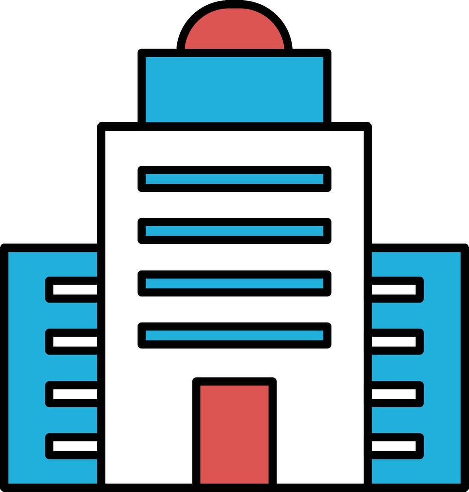A tall building with a red door and blue windows vector