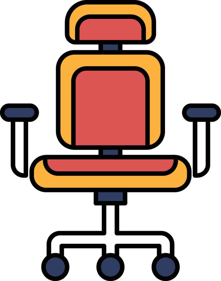 A cartoon drawing of a red and yellow office chair with a black back vector