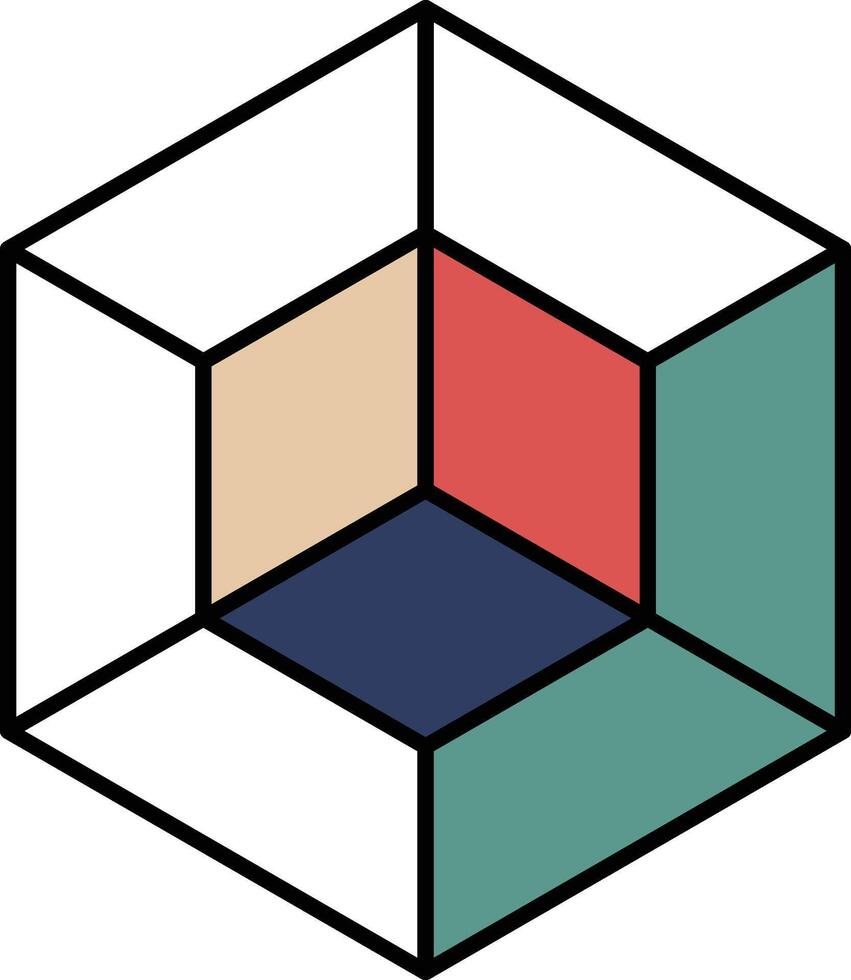 A cube with a white background and colored sides vector