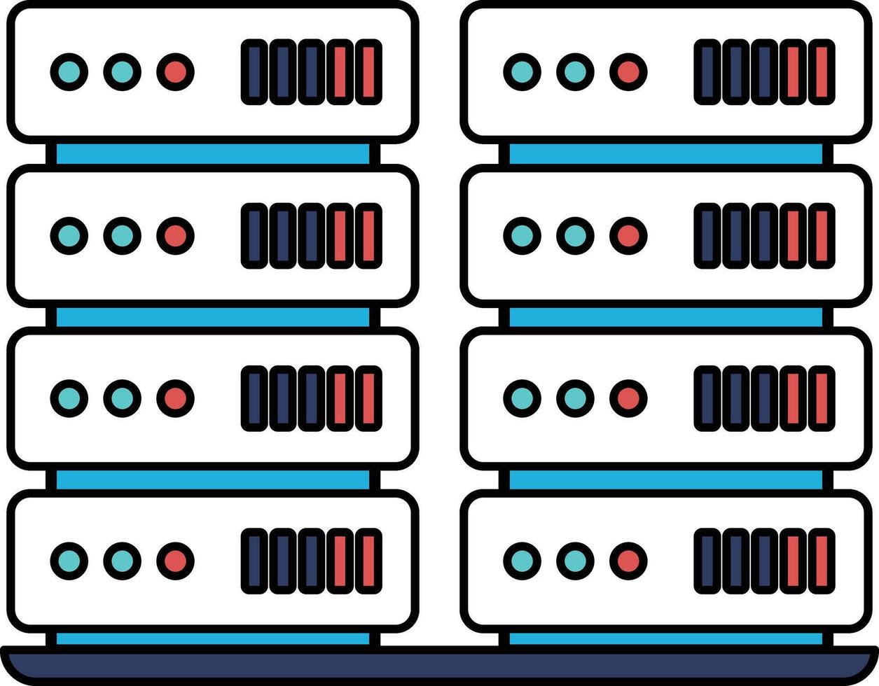 A row of servers with red, blue and green buttons vector