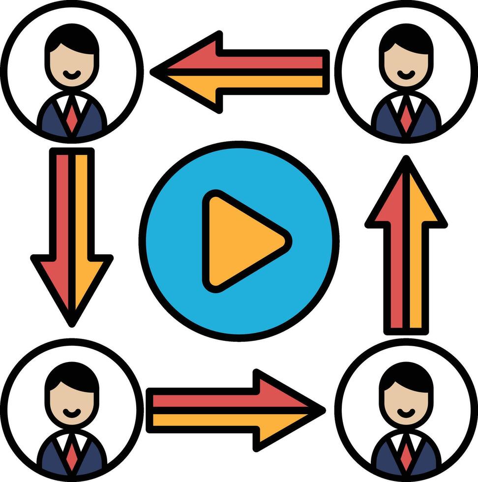 A cartoon of four people with arrows pointing to them vector