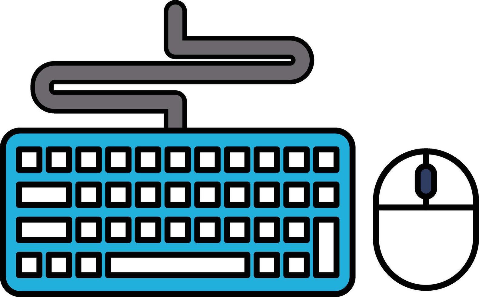 A blue keyboard and a white computer mouse are shown side by side vector
