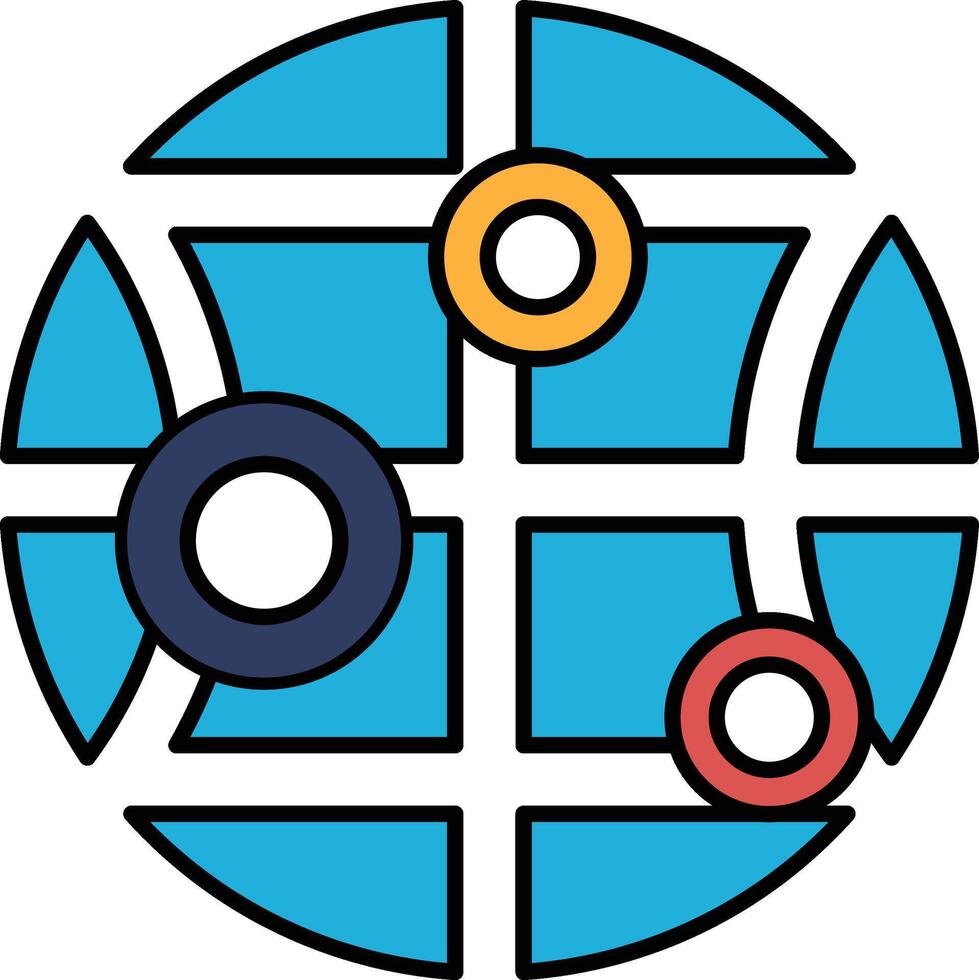 A blue and white circle with three red circles inside of it vector