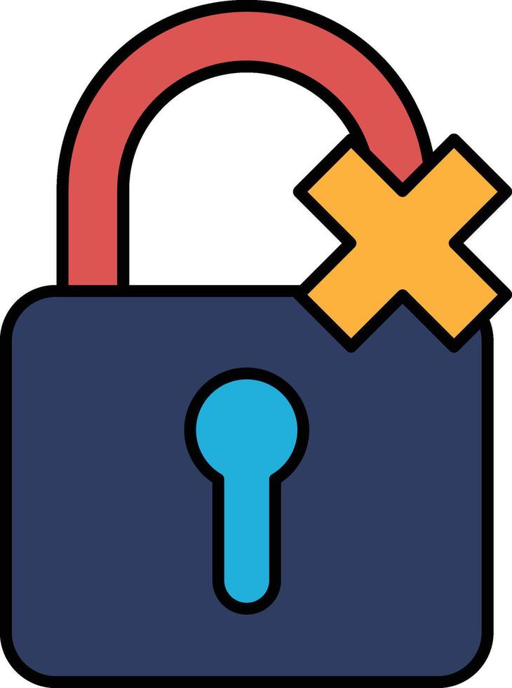 A blue lock with a red handle and a yellow X on it vector
