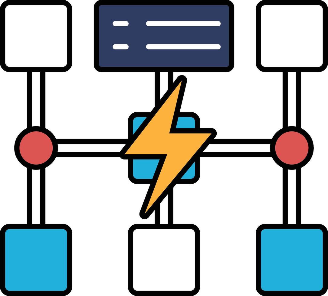 A drawing of a network of wires with a lightning bolt in the middle vector