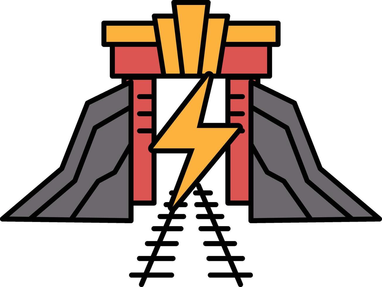 A cartoon drawing of a train station with a red and yellow archway vector