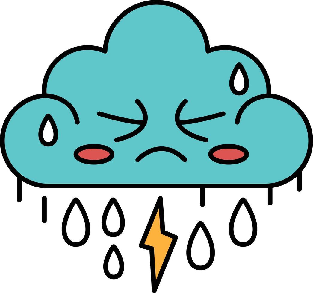 A cartoon drawing of a stormy sky with a lightning bolt vector