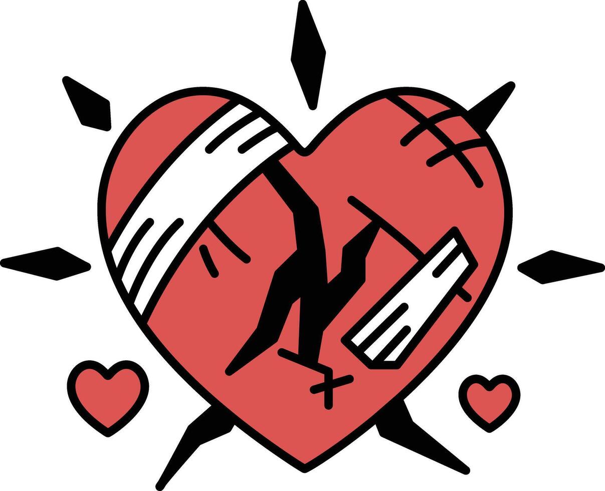 A heart with a broken heart and a bandage on it vector