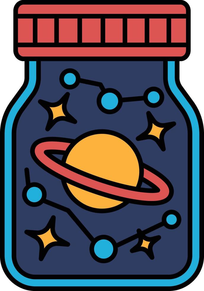 A jar with a yellow and red planet inside vector