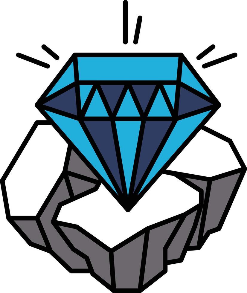 A blue diamond is on top of a rock vector