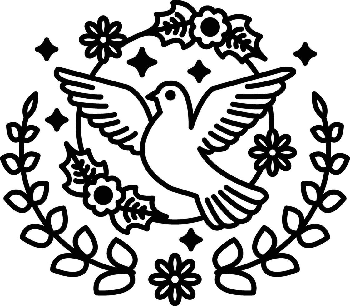 white dove is surrounded by flowers and leaves vector