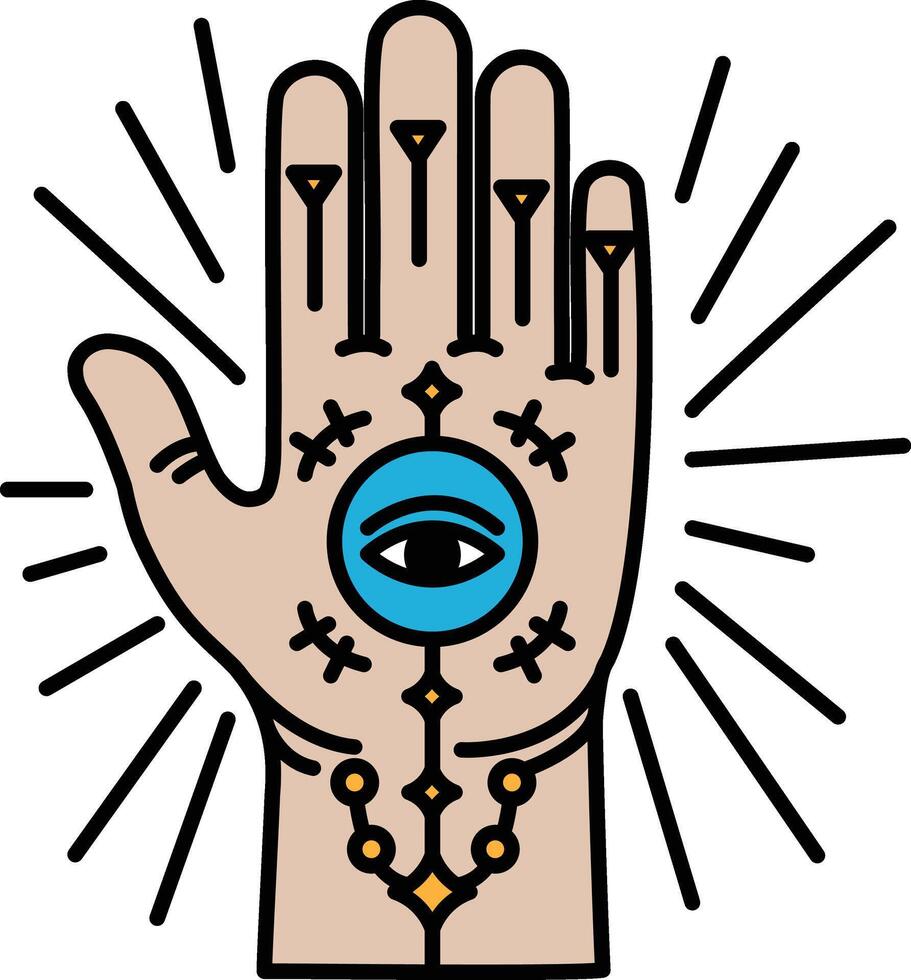 A hand with a blue eye in the middle of it vector