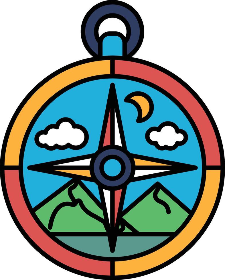 A compass with mountains in the background vector