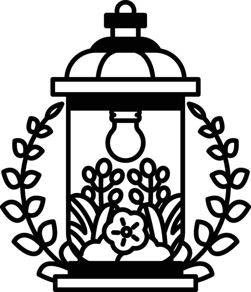 lamp with a light bulb inside and a flower on top vector