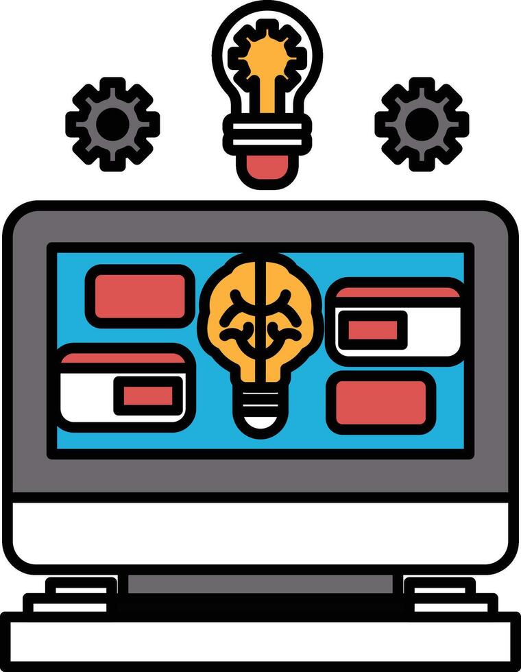 A computer monitor with a light bulb on it vector