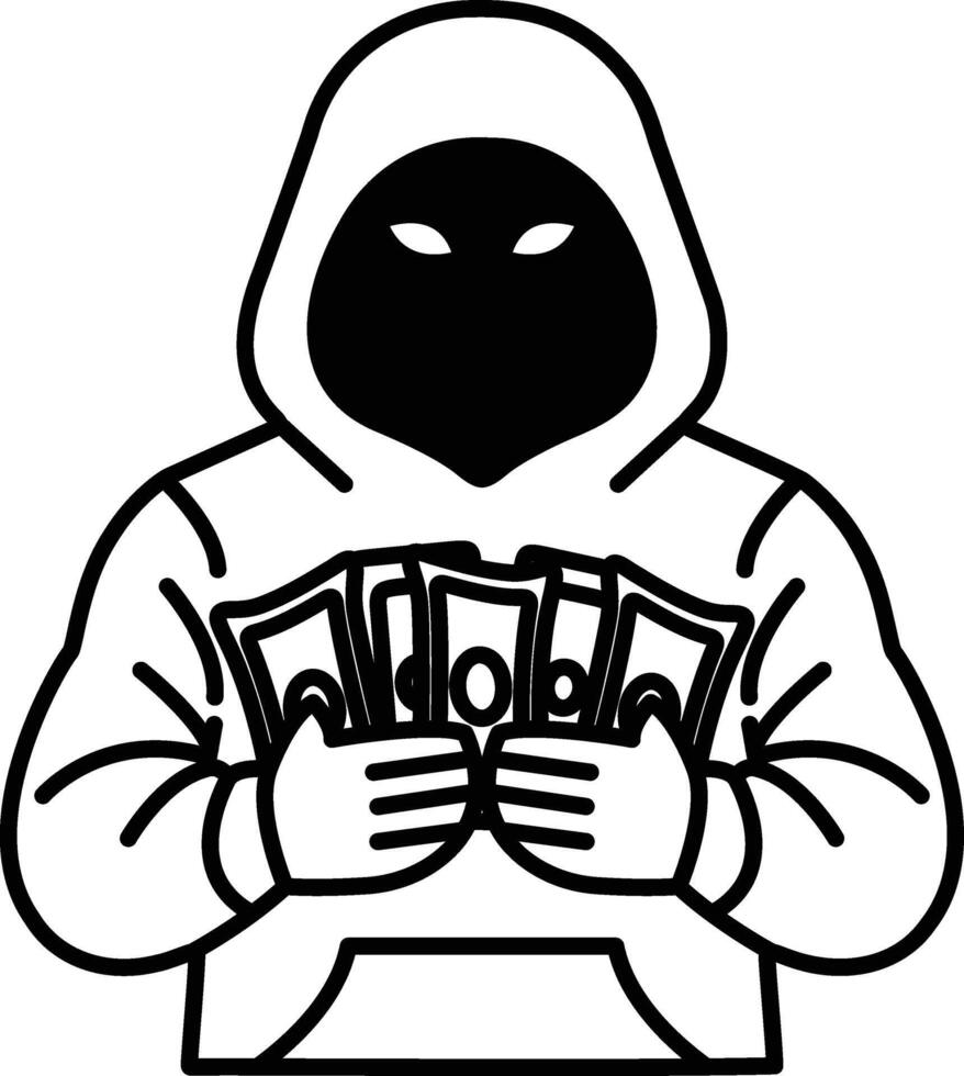 cartoon character is holding a large amount of money in his hands vector