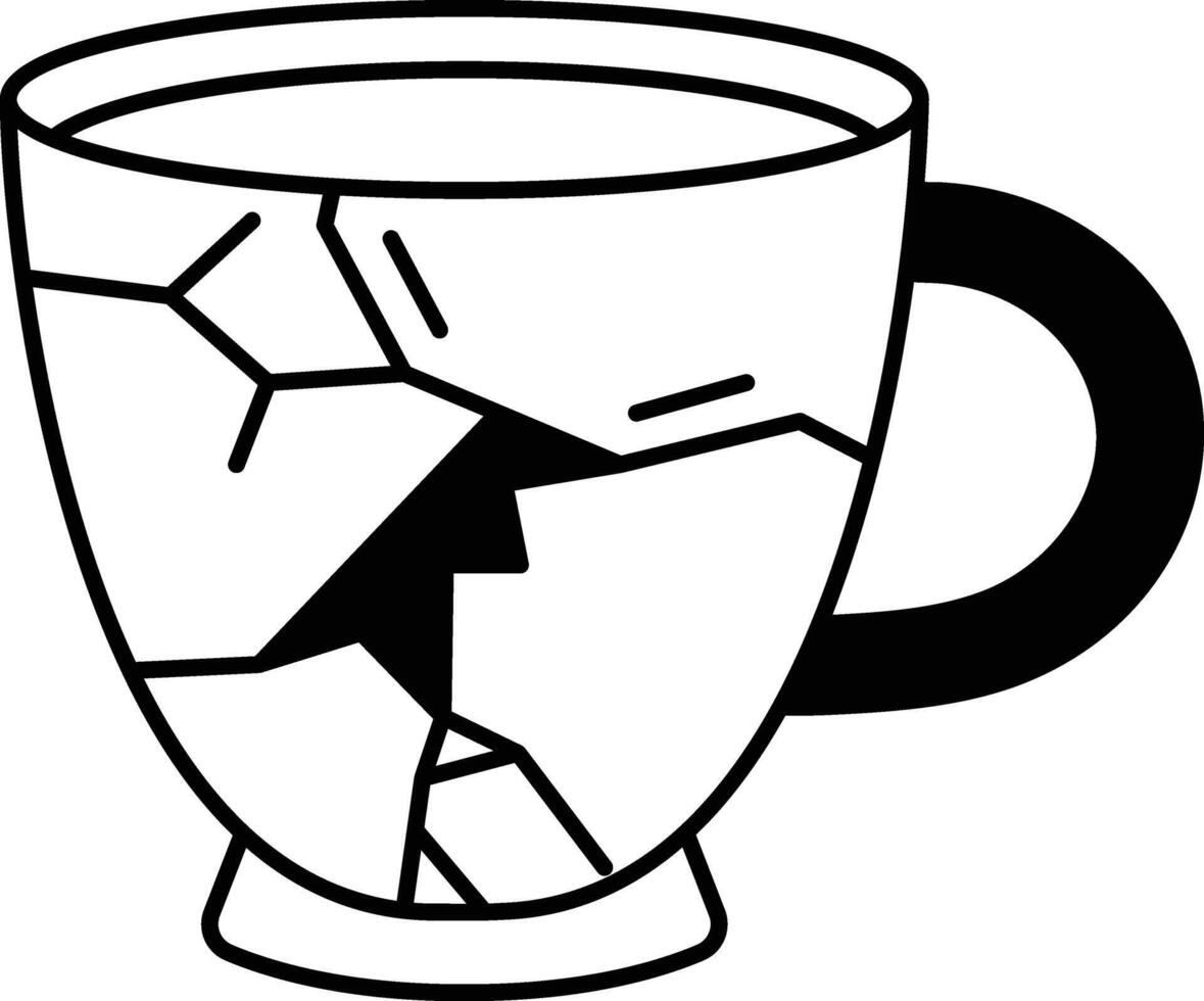 cup with a crack in it The cup is broken and has a hole in it vector