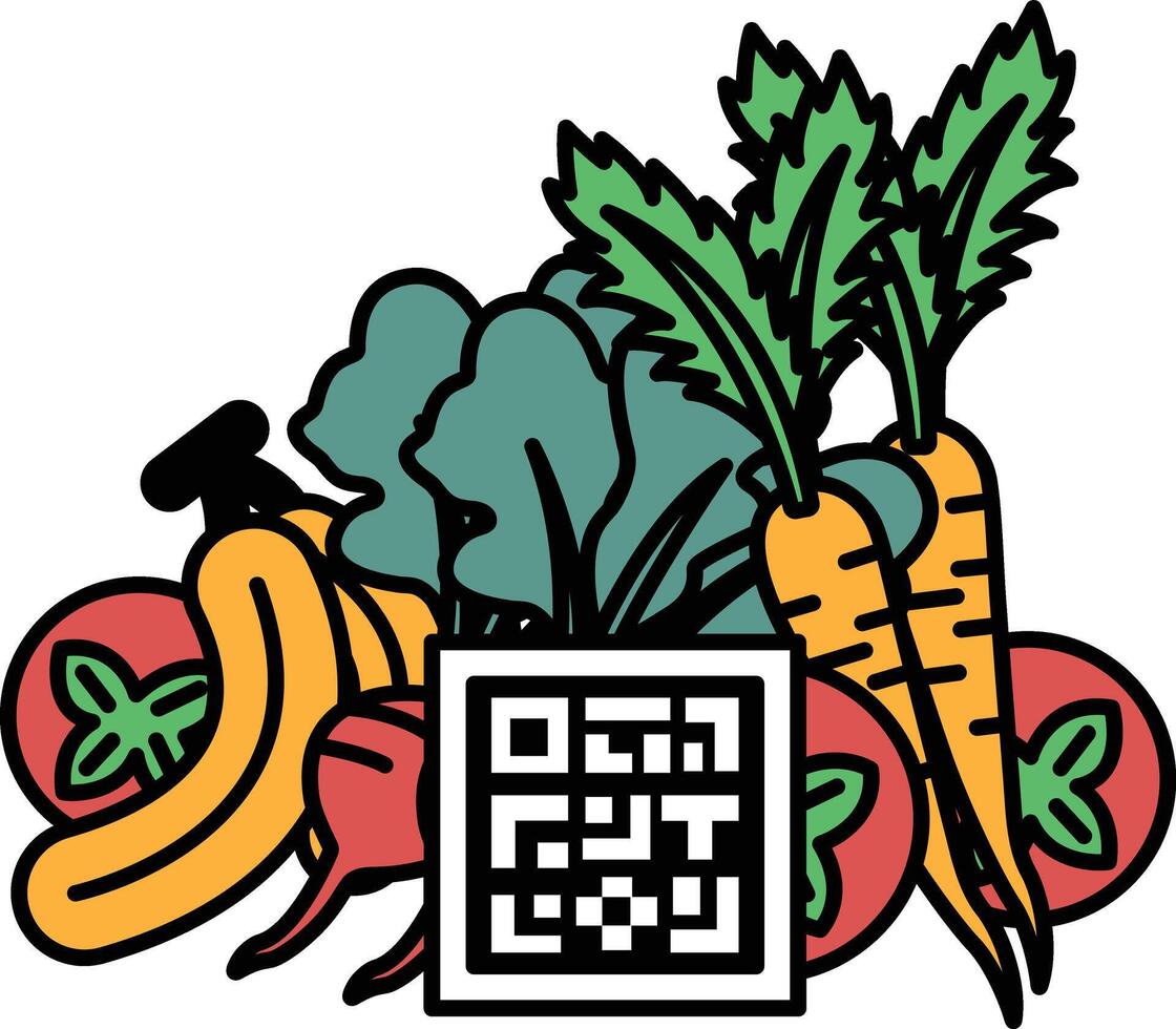 A bunch of vegetables and a QR code vector